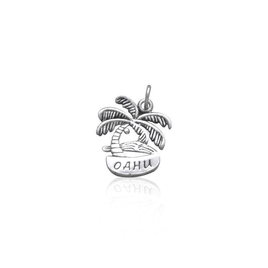 Oahu Island Coconut Tree Silver Charm TC986 - peterstone.dropshipping