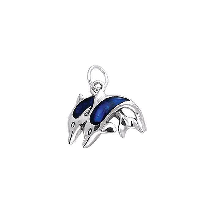 Silver and Paua Shell Twin Dolphins Charm TCM069