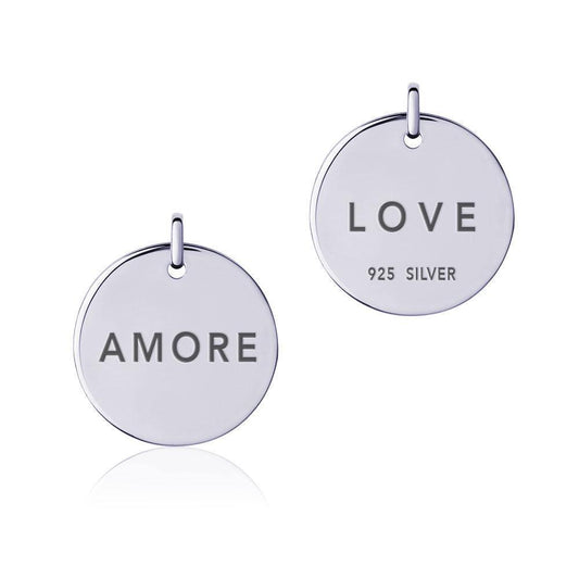 Power Word Love or Amore Silver Disc Charm TCM330 Charm