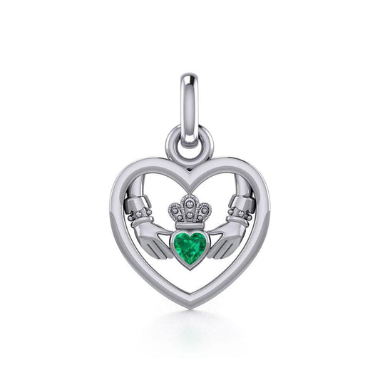 Claddagh in Heart Silver Charm with Gemstone TCM666 Charm