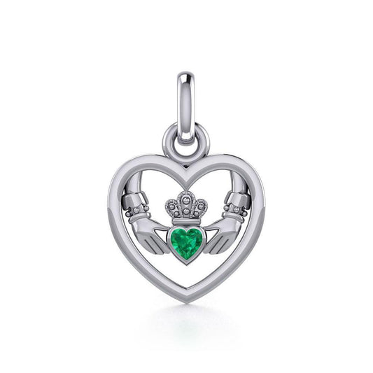 Claddagh in Heart Silver Charm with Gemstone TCM666 Charm