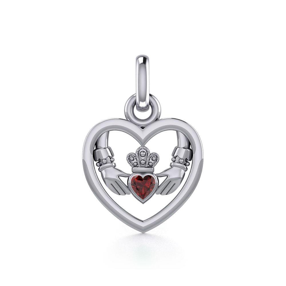 Claddagh in Heart Silver Charm with Gemstone TCM666 Charm