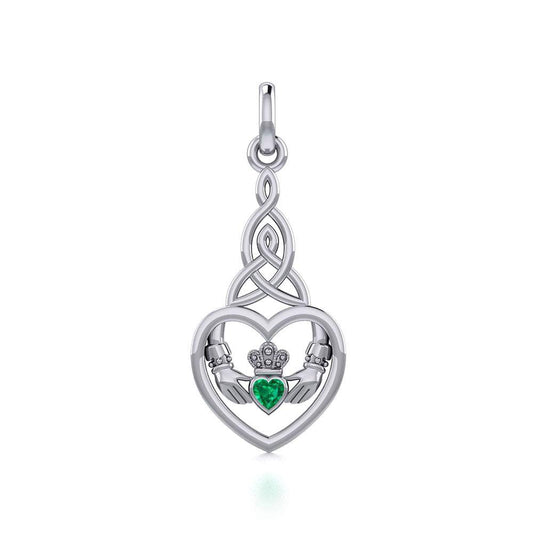 Heart Claddagh with Celtic Trinity Knot Silver Charm with Gemstone TCM667 Charm