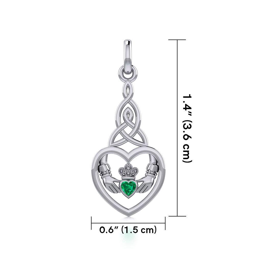 Heart Claddagh with Celtic Trinity Knot Silver Charm with Gemstone TCM667 Charm