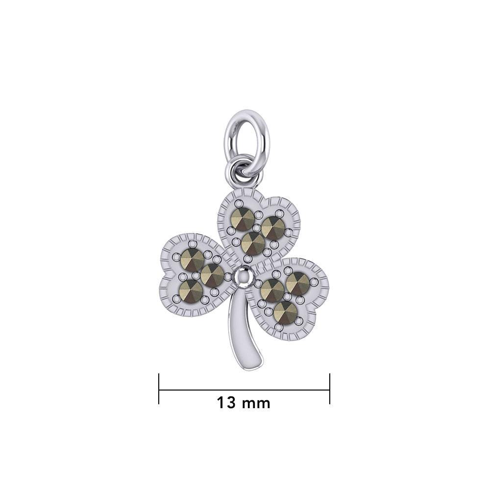 A young spring of luck and happiness Silver Celtic Shamrock Charm with Marcasite TCM668 Charm
