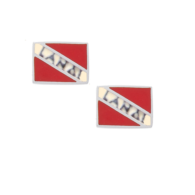 Lanai Island Dive Flag and Dive Equipment Silver Post Earrings