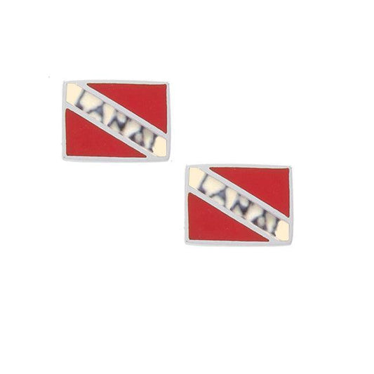 Lanai Island Dive Flag and Dive Equipment Silver Post Earrings - peterstone.dropshipping