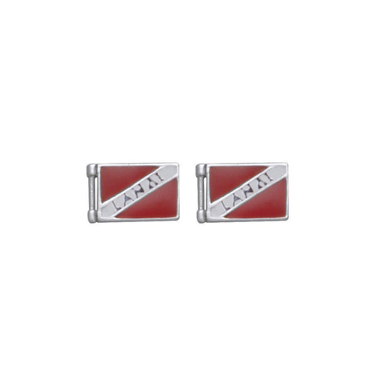 Lanai Island Dive Flag and Dive Equipment Silver Post Earrings - peterstone.dropshipping
