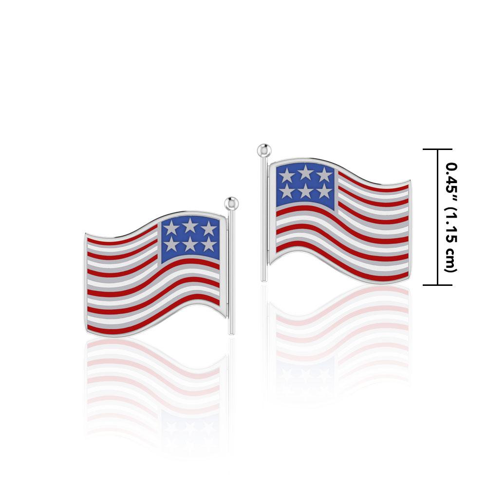 Silver American Flag with Enamel Post Earrings TE1149 - Peter Stone Wholesale