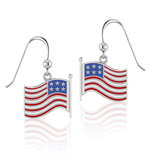 Silver American Flag with Enamel Earrings TE1154 - Peter Stone Wholesale