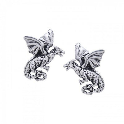 Flying Dragons Silver Post Earrings TE1156