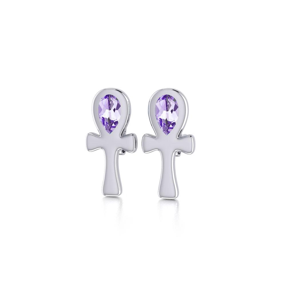 The cross of life ~ Sterling Silver Ankh Post Earrings with Gemstone TE2026 - Peter Stone Wholesale
