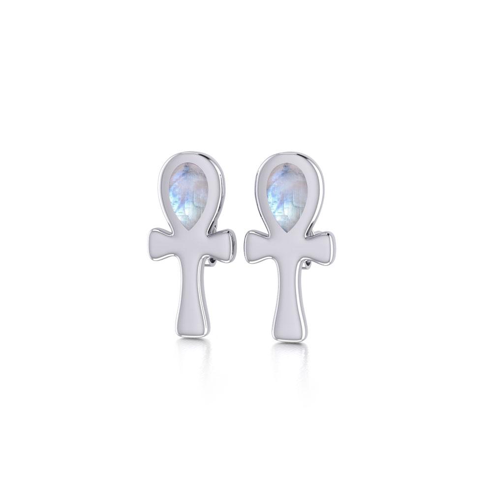 The cross of life ~ Sterling Silver Ankh Post Earrings with Gemstone TE2026 - Peter Stone Wholesale