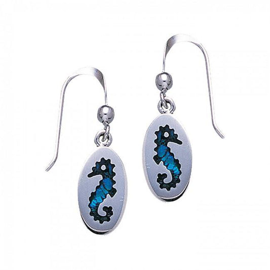 Paua Shell Seahorse Silver Earrings TE2553