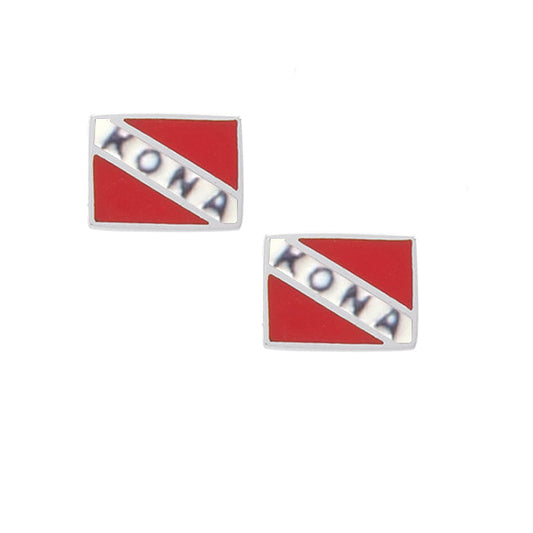Kona Island Dive Flag and Dive Equipment Silver Post Earrings TE2694