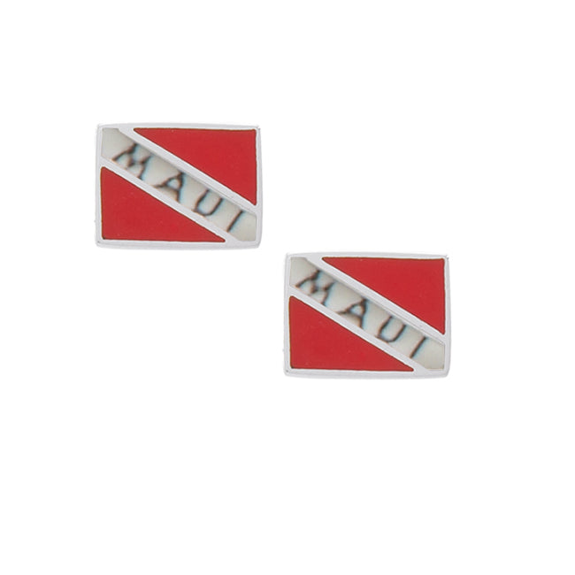 Maui Island Dive Flag and Dive Equipment Silver Post Earrings TE2695