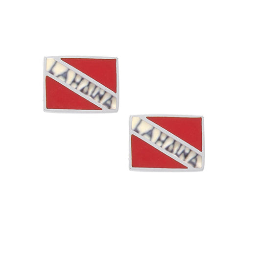 Lahaina Island Dive Flag and Dive Equipment Silver Post Earrings TE2728
