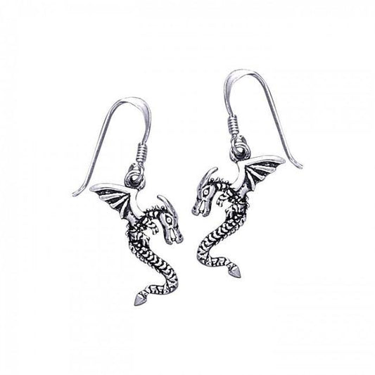 Silver Dragon Dangle Earrings TE898
