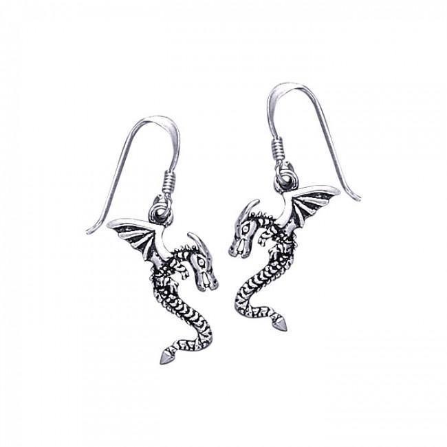 Silver Dragon Dangle Earrings TE898
