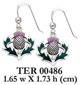 Celtic Alba Thistle ~ Sterling Silver Hook Earrings Jewelry with Green and Pink Enamel TER486