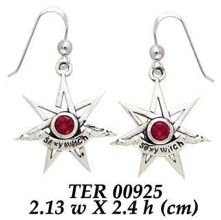 Sexy Witch Seven Pointed Star with Gemstone Silver Earrings TER925 - peterstone.dropshipping