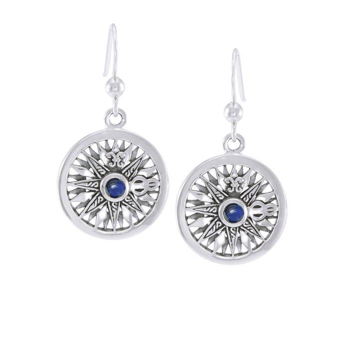 Sail to happiness and contentment ~ Celtic Knotwork Compass Sterling Silver Hook Earrings with Gemstone TER035 Earrings