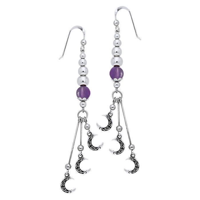 Celtic Knotwork Silver Crescent Moon Earrings TER100