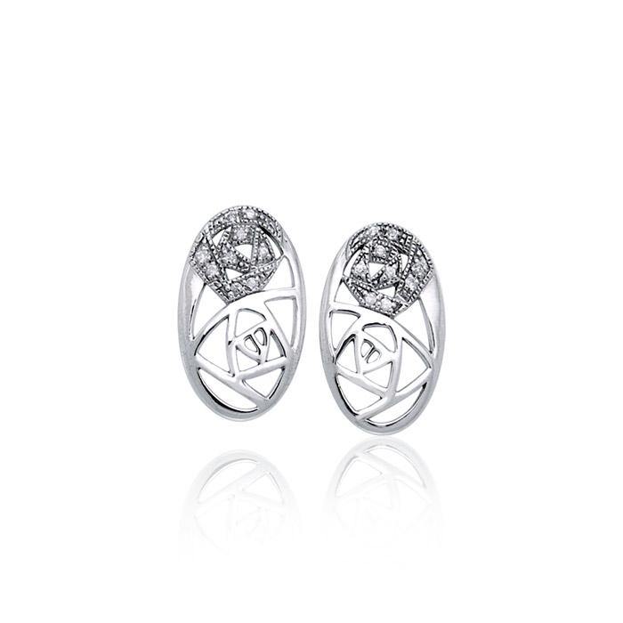 Abstract Elegance Silver Post Earrings with Gemstone TER1182 Earrings