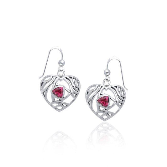 Elegant Heart Sterling Silver Earrings with Gemstone TER1183 Earrings