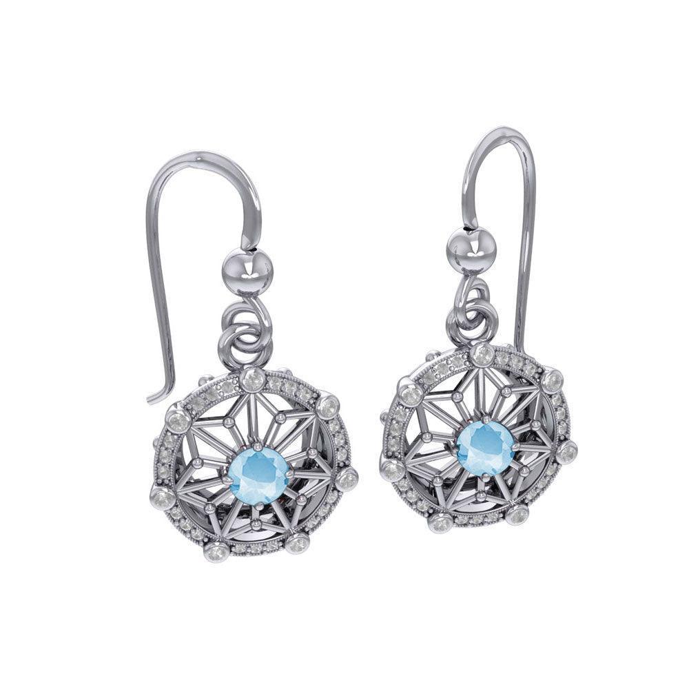 Round Tetragram Energy Symbol Silver Earrings with Gemstone TER1276 - peterstone.dropshipping