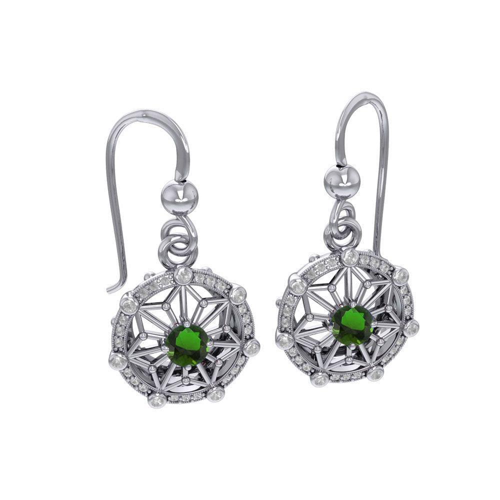 Round Tetragram Energy Symbol Silver Earrings with Gemstone TER1276 - peterstone.dropshipping