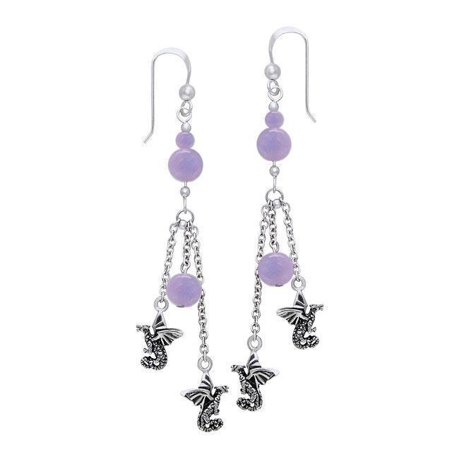 Suspended Dragons with Beads Silver Earrings TER136 Earrings