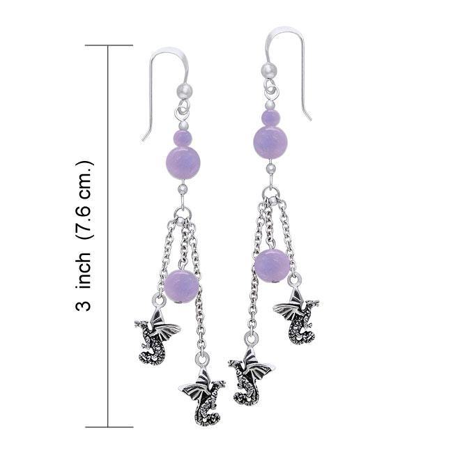 Suspended Dragons with Beads Silver Earrings TER136 Earrings