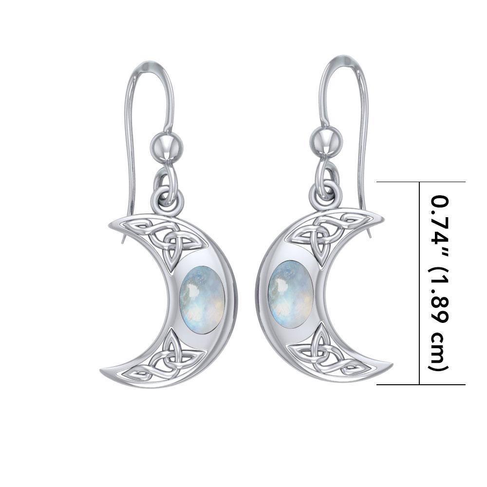 The beginning of a beautiful breakthrough ~ Celtic Knotwork Crescent Moon Sterling Silver Hook Earrings with Gemstone TER147 Earrings