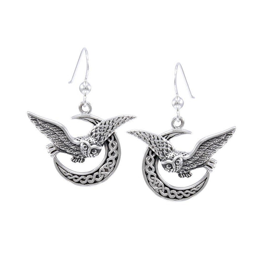 Celtic Owl on Crescent Moon Silver Earrings TER1489 Earrings