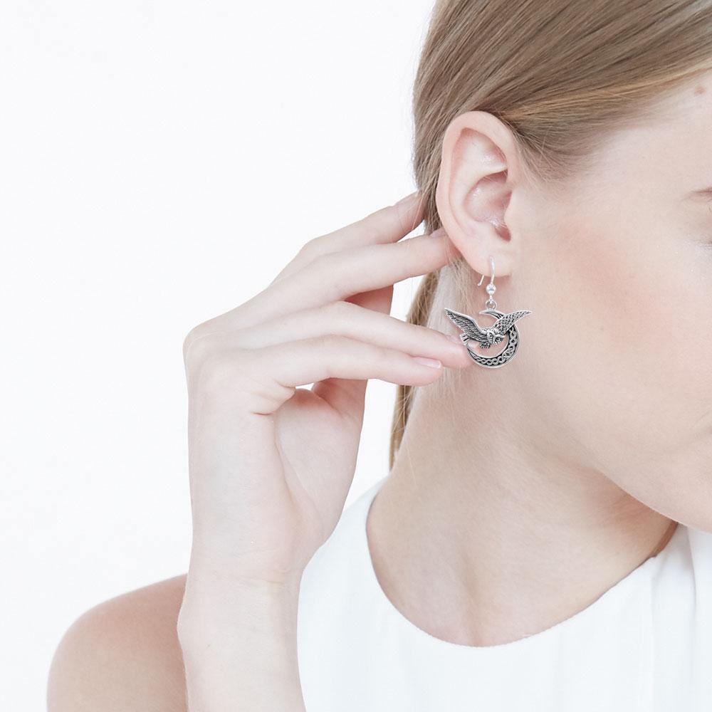 Celtic Owl on Crescent Moon Silver Earrings TER1489 Earrings