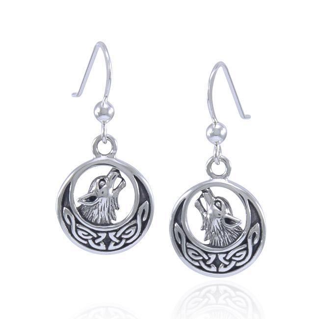 Celtic Crescent Moon Wolf Silver Earrings TER1493 Earrings