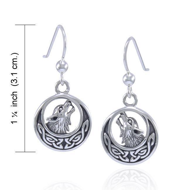 Celtic Crescent Moon Wolf Silver Earrings TER1493 Earrings