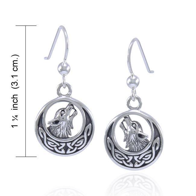 Celtic Crescent Moon Wolf Silver Earrings TER1493 Earrings