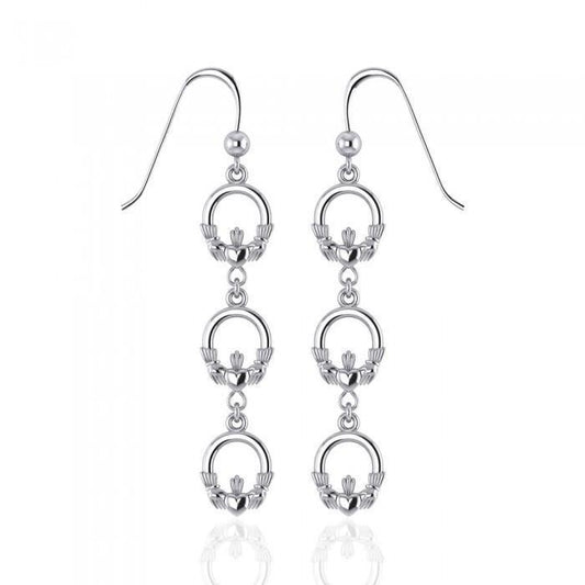 Celtic Triple Claddagh Silver Dangle Earrings TER156