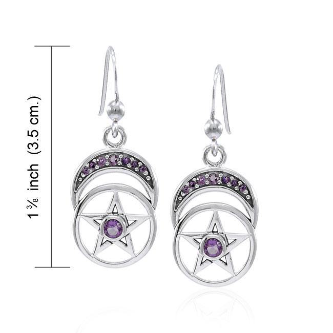 Gemstone Moon and Pentacle Silver Earrings TER1575 Earrings