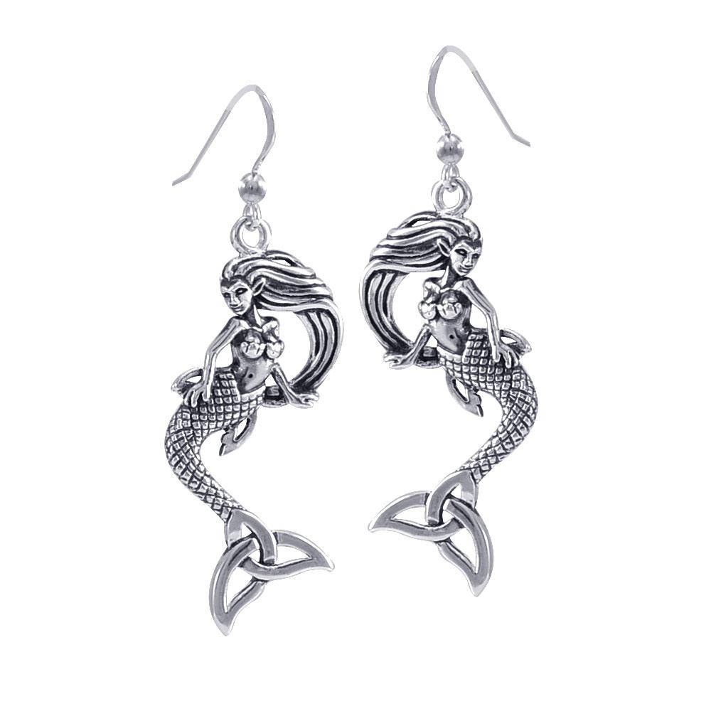 Mermaid Goddess with Trinity Knot Sterling Silver Earrings TER1662 Earrings