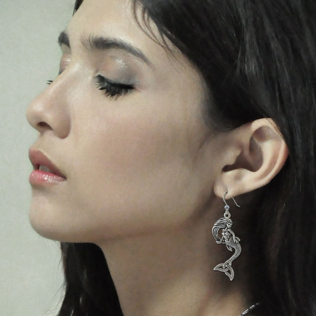 Mermaid Goddess with Trinity Knot Sterling Silver Earrings TER1662 Earrings