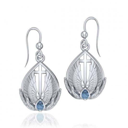 The Christian Cross Sterling Silver Earrings with Gemstone