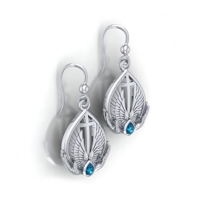 The Christian Cross Sterling Silver Earrings with Gemstone