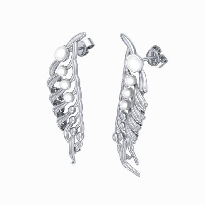 Giant Kelp Sterling Silver Earrings with Pearl