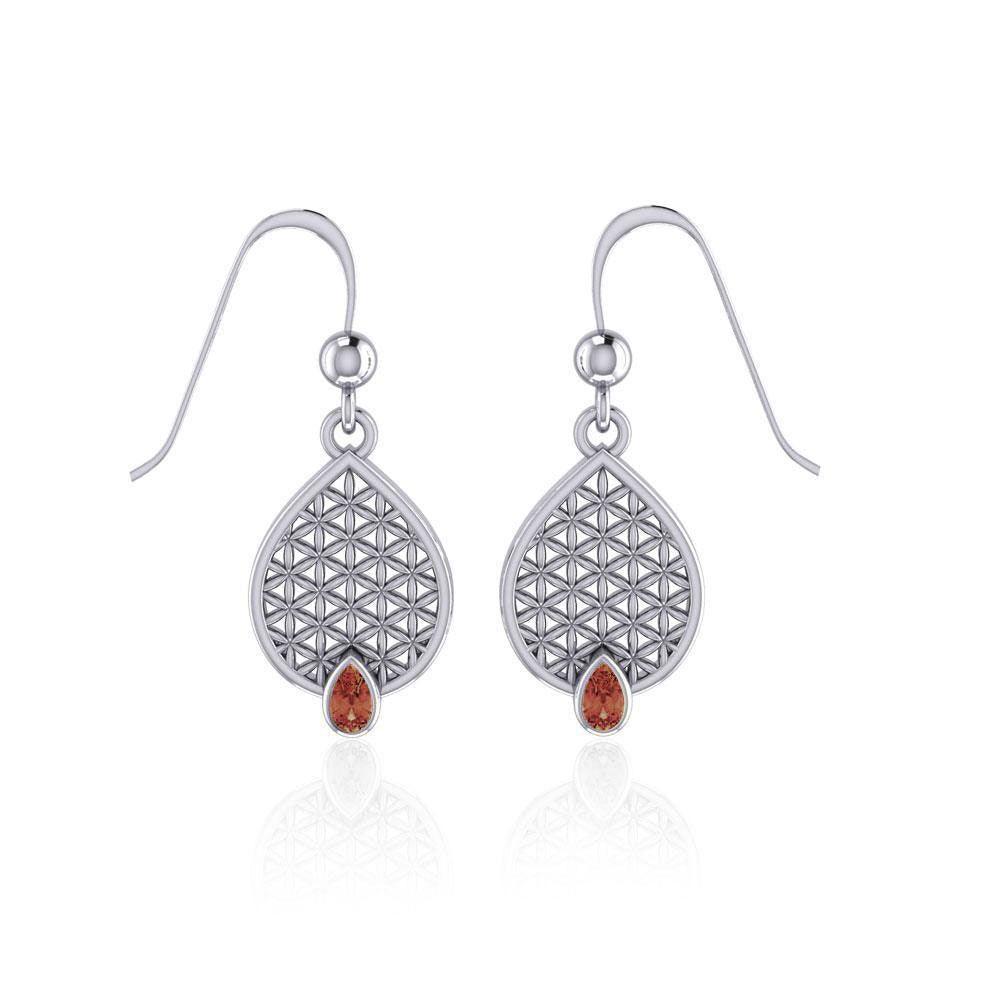 Flower of Life Mandala Silver Earrings with Gemstone TER1687 - peterstone.dropshipping