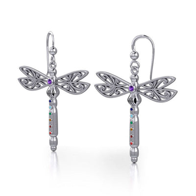 Spiritual Dragonfly Silver Earrings with Chakra Gemstone TER1693