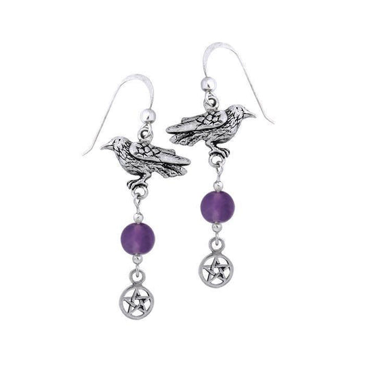 Raven and Gem Silver Earrings TER173