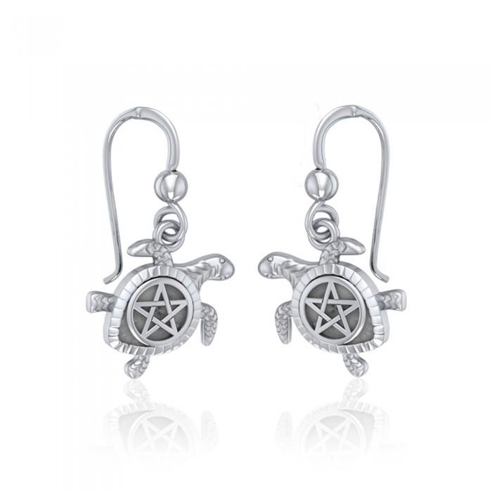 Sea Turtle with Pentacle Silver Earrings TER1735 - Peter Stone Wholesale